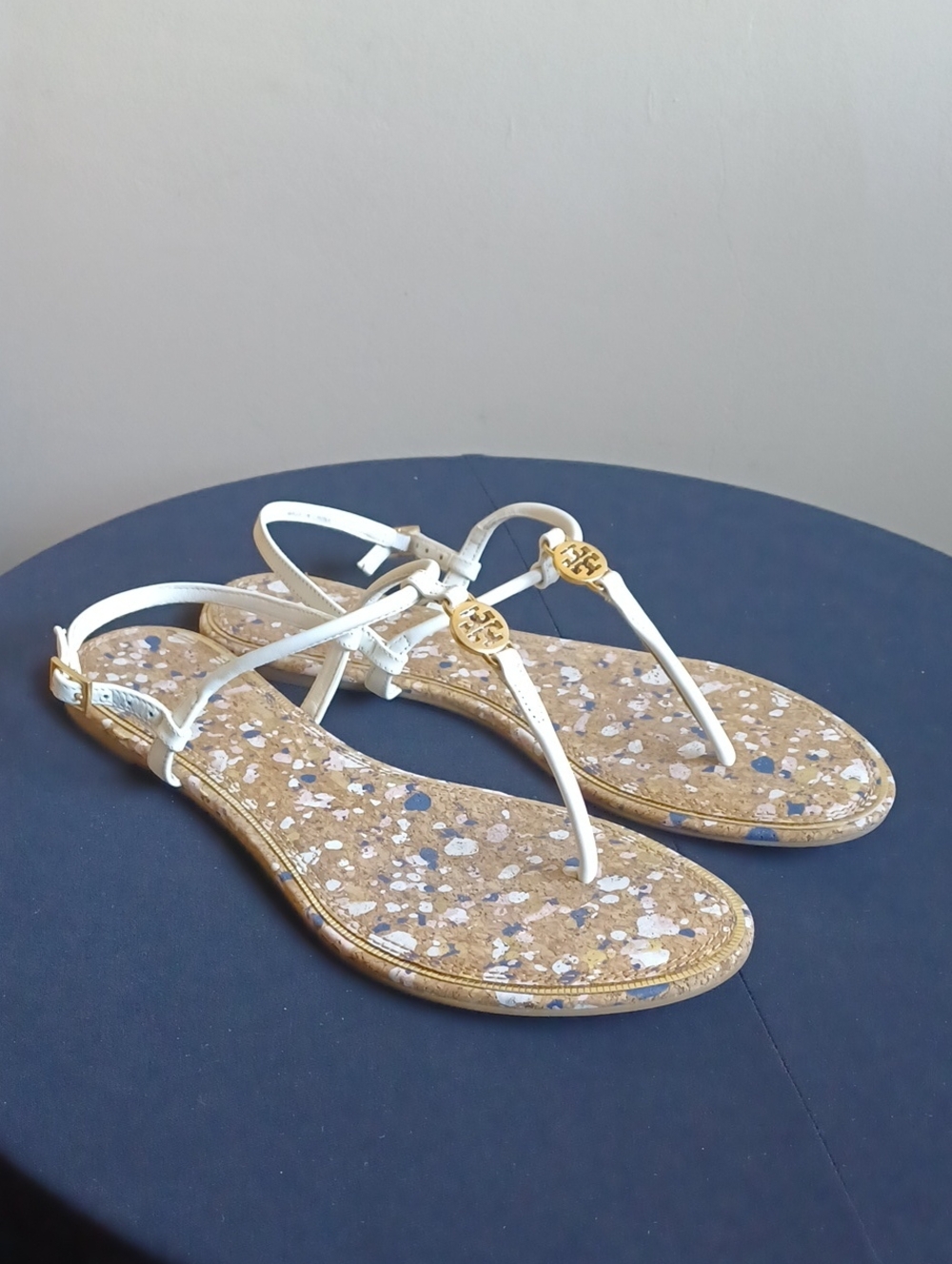 TORI BURCH Emmy Flat Sandals Confetti-speckled Cork Footbed 7-7.5